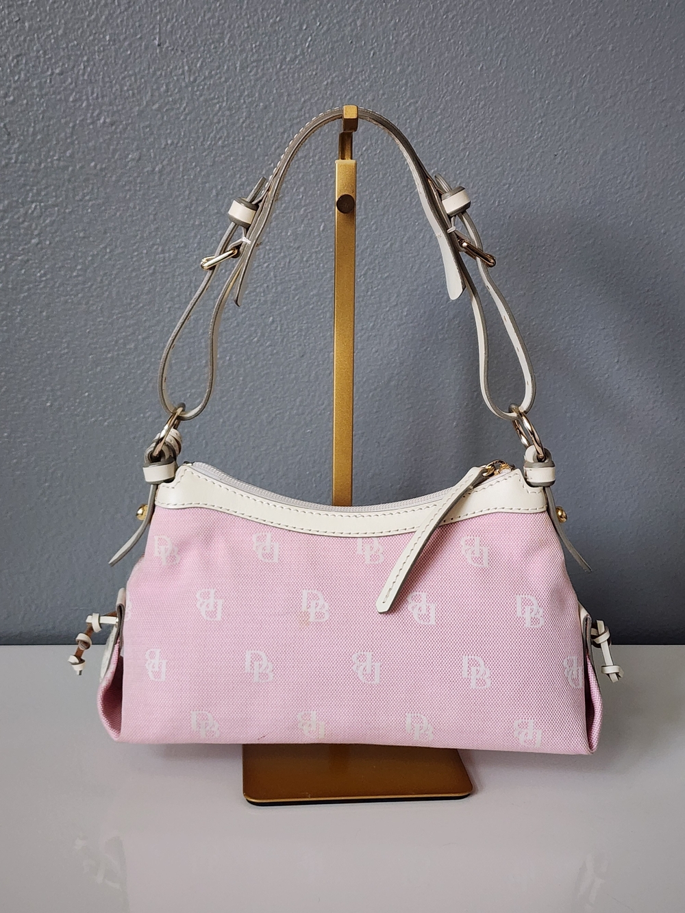 Dooney & Bourke Pink Canvas Logo Shoulder Bag with White Trim - Picture 5 of 13